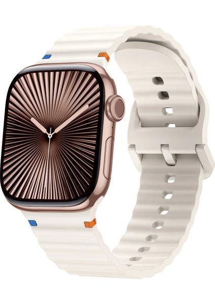 Apple Watch 6/7/8/9/10/se/ultra 38 40 41 S10 42MM Uyum Turuncu Mavi Detay Dalga Tasarım Silikon Kordon
