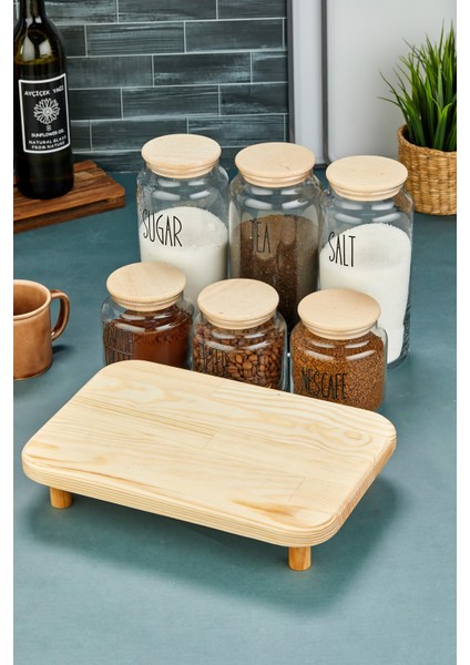 3lü Standlı Ahşap Kapaklı Cam 1300ML Tea/şugar/salt ve 3lü 500ML Kahve Kavanozu (Transfer Etiket) indirimleri