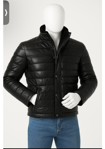 Orijinal Hakiki Yakası Kürklü Erkek Şişme Deri Mont Ceket