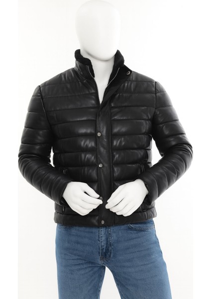 Hakiki Kuzu Deri Mont Yakası Kürklü Siyah Şişme Ceket fiyatları