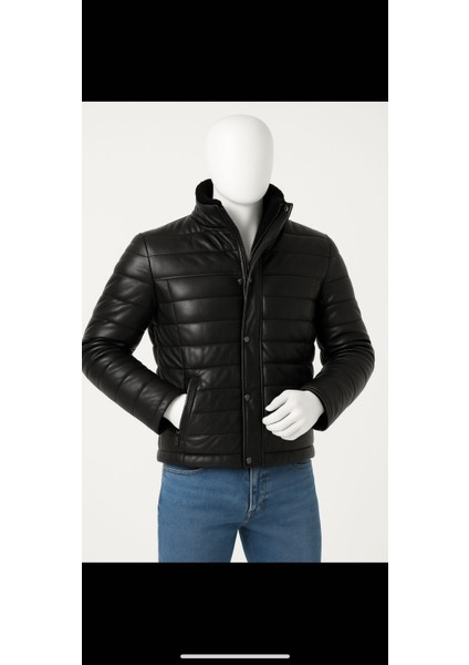 Hakiki Kuzu Deri Mont Yakası Kürklü Siyah Şişme Ceket fırsatları