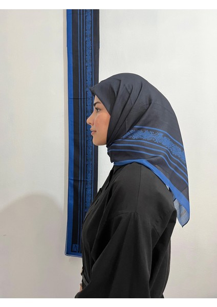 Soft Pamuk Etnik Düz Lacivert Saks Renk Eşarp modelleri