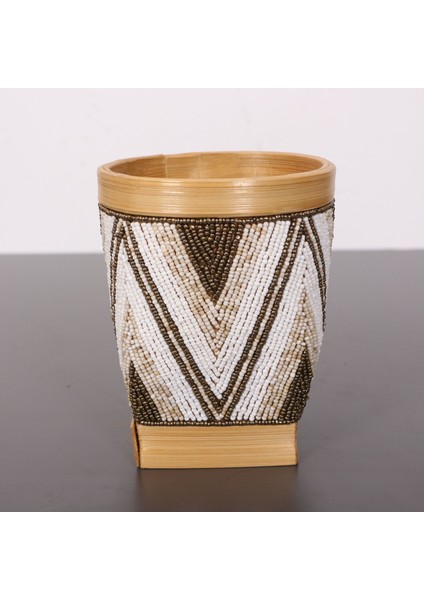 Mylamp Bali Boncuklu & Bambu Vazo 18X14 cm