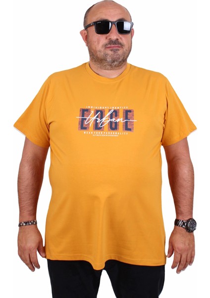 Mocgrande Erkek Büyük Beden Sıfır Yaka Tişört Edge 25190 Hardal