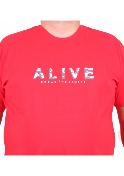 Mocgrande Erkek Büyük Beden Sıfır Yaka Tişört Alive 25187 Kırmızı fiyatları