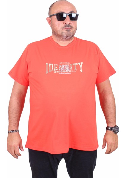 Mocgrande Erkek Büyük Beden Sıfır Yaka Tişört Identity 25189 Nar Çiçeği