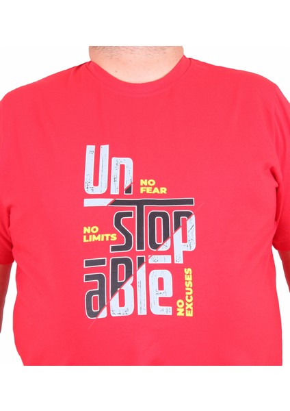 Mocgrande Erkek Büyük Beden Sıfır Yaka Tişört Un Stop Able 25181 Kırmızı fiyatları