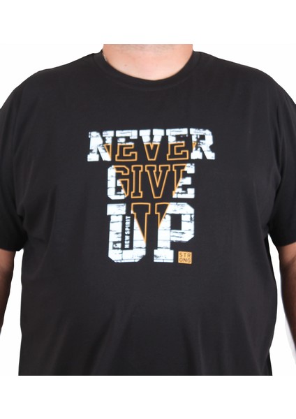 Mocgrande Erkek Büyük Beden Sıfır Yaka Tişört Never Give Up 25182 Sıyah fiyatları