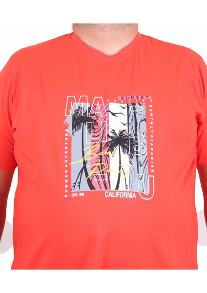 Mocgrande Erkek Büyük Beden Sıfır Yaka Tişört Beach Party 25191 Nar Çiçeği fiyatları