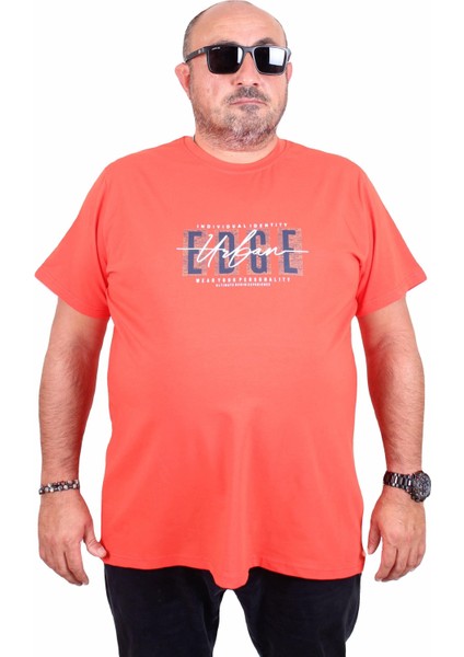 Mocgrande Erkek Büyük Beden Sıfır Yaka Tişört Edge 25190 Nar Çiçeği