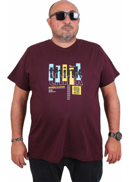 Mocgrande Erkek Büyük Beden Sıfır Yaka Tişört Think 25184 Murdum