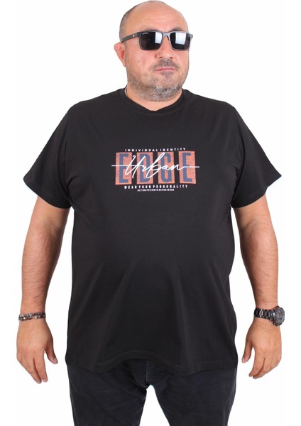 Mocgrande Erkek Büyük Beden Sıfır Yaka Tişört Edge 25190 Sıyah