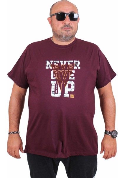 Mocgrande Erkek Büyük Beden Sıfır Yaka Tişört Never Give Up 25182 Murdum