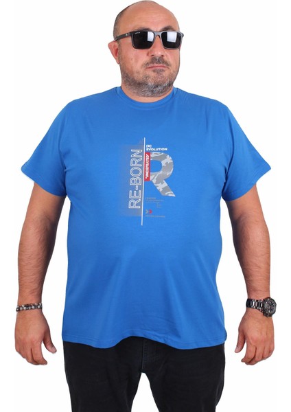 Mocgrande Erkek Büyük Beden Sıfır Yaka Tişört Re-Born 25185 Saks