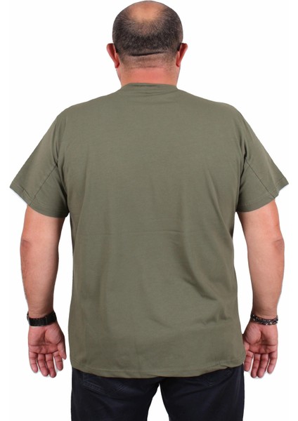 Mocgrande Erkek Büyük Beden Sıfır Yaka Tişört Never Give Up 25182 Hakı modelleri