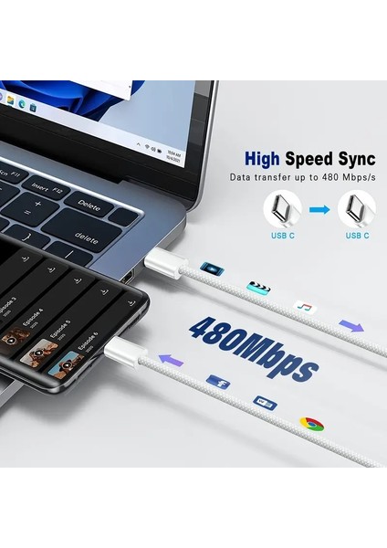Xiaomi-Oppo-Redmi-Huawei-Apple iPhone (15-16) Uyumlu 60W Hasır Şarj Kablosu fiyatları