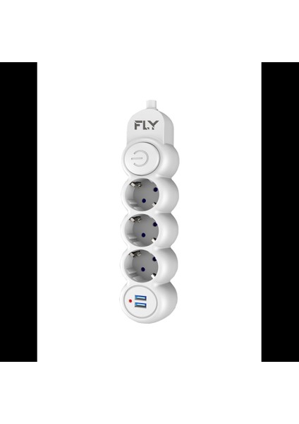 3393-01, 3 Soket, 2 Usb, Akım Korumalı Priz, 2.1A, Anahtarlı, 2mt Kablo, (Beyaz)