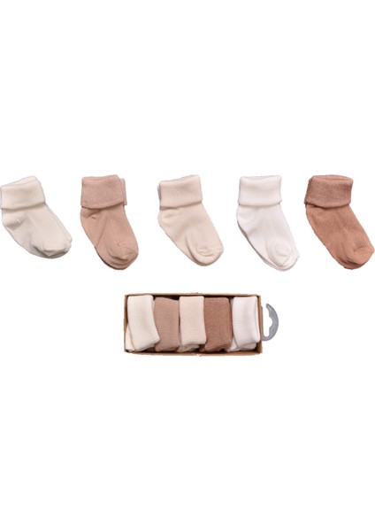 Organik Pamuk Unisex 5'li Kutulu Premium Yenidoğan Kutulu Bebek Çorabı
