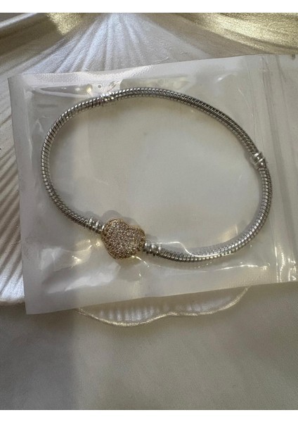 Gümüş Renkli Panorama Zincir Kalp Charm Bileklik