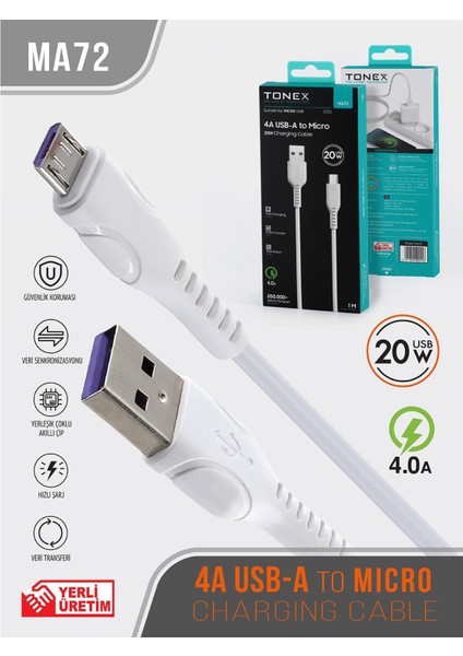 20W 4A Micro USB Kablo