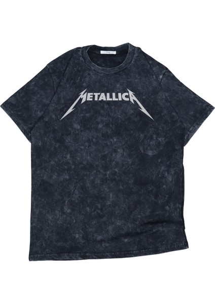 Unisex Gözlü Metallica Sırt Baskılı Yıkamalı Tişört, Oversize Rock-Metal Baskılı Retro T-Shirt modelleri