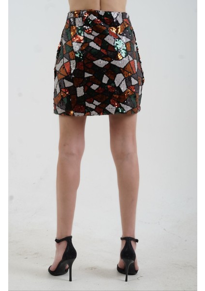 Mozaik Desenli Pul Payetli Astarlı Mini Etek indirimleri