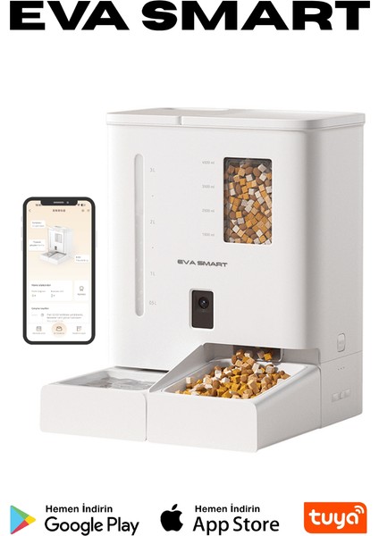 EVA F1 Pro | Akıllı 2K Gece Görüş Kameralı Pilli Mama ve Su Kabı (Kedi & Köpek için 2’si 1 Arada)