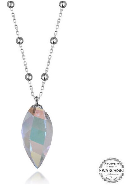 Crystal Taşlı Top Zincir 925 Ayar Gümüş Kolye