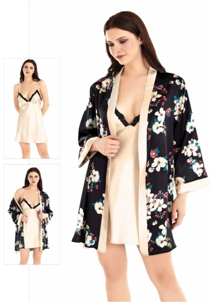 Iç Giyim Moongirl Saten Kısa Ikili Gecelik Takım