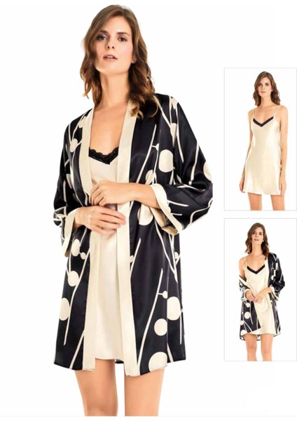 Iç Giyim Moongirl Saten Kısa Ikili Gecelik Takım