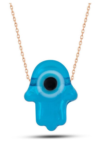 Fatma Ananın Eli Mavi Nazarlı 925 Ayar Gümüş Kolye