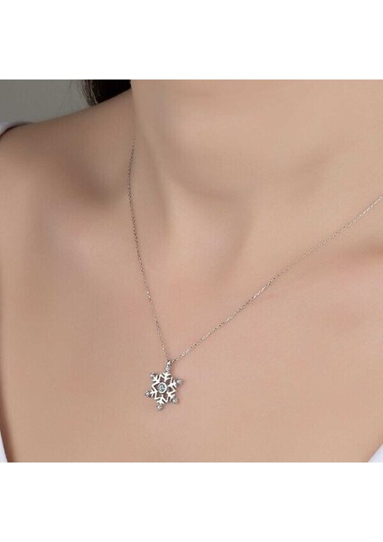 Taşlı Kar Tanesi 925 Ayar Gümüş Kolye