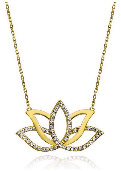 Gold Lotus Zirkon Taşlı 925 Ayar Gümş Kadın Kolye