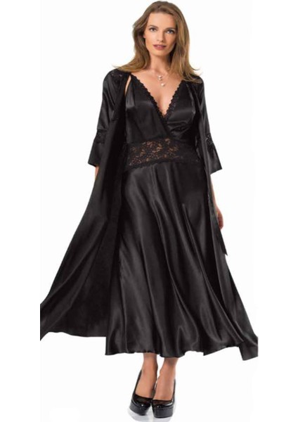 Iç Giyim Moongirl Saten Uzun Ikili Gecelik Takım