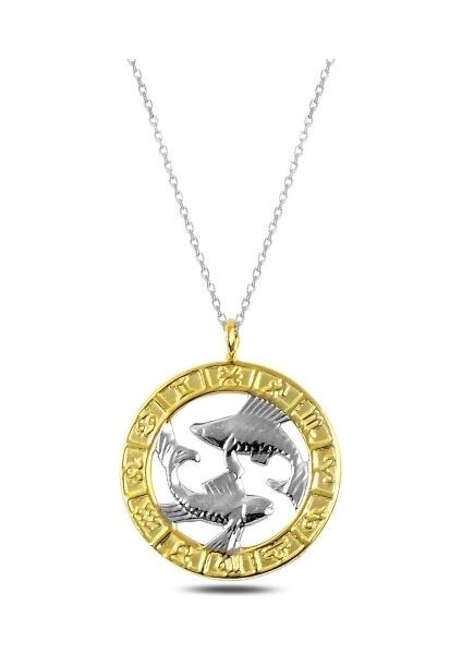 Burç Balık Gold 925 Ayar Gümüş Kolye