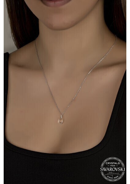Crystal Taşlı Drop Kesim 925 Ayar Gümüş Kolye