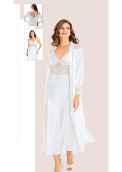 Iç Giyim Moongirl Saten Uzun Ikili Gecelik Takım