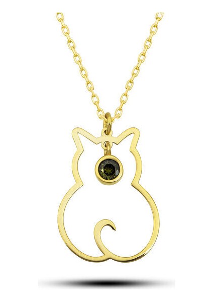 Agustos Ayı Dogum Taşı Kedi 925 Ayar Gümş Kadın Kolye