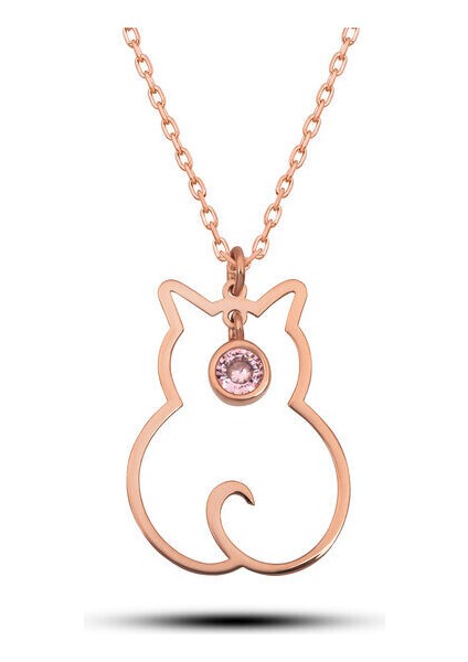Ekim Ayı Dogum Taşı Kedi 925 Ayar Gümş Kadın Kolye