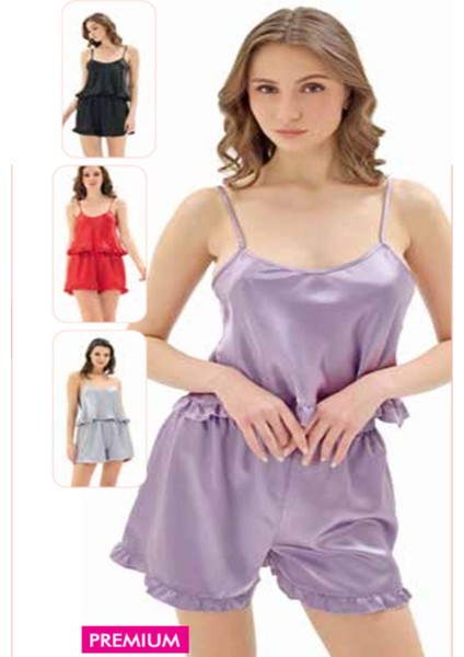 Iç Giyim Moongirl Fantezi Saten Şortlu Takım Gecelik