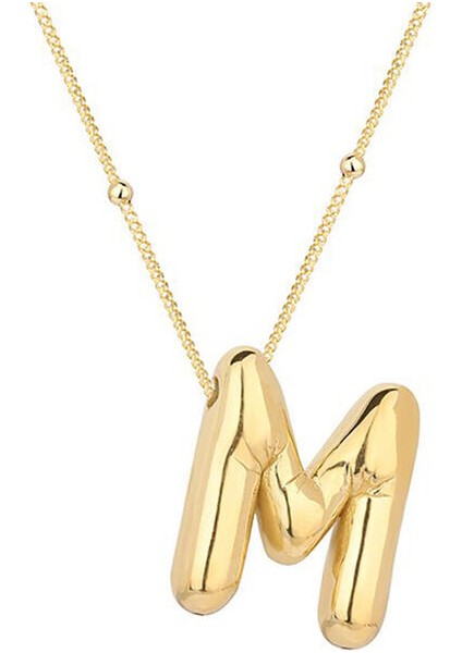 M Harfi Balon Gold 925 Ayar Gümüş Kadın Kolye