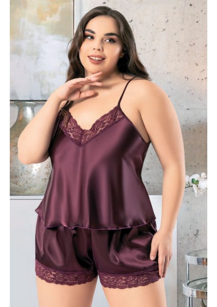 Iç Giyim Miss Laris Saten Büyük Beden Şortlu Gecelik Takım