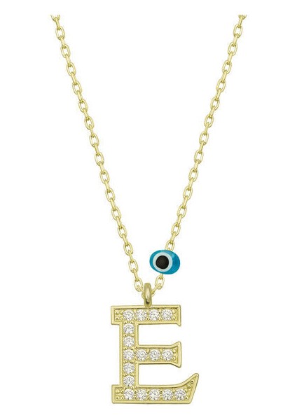 E Harfi Gold 925 Ayar Gümüş Kadın Kolye