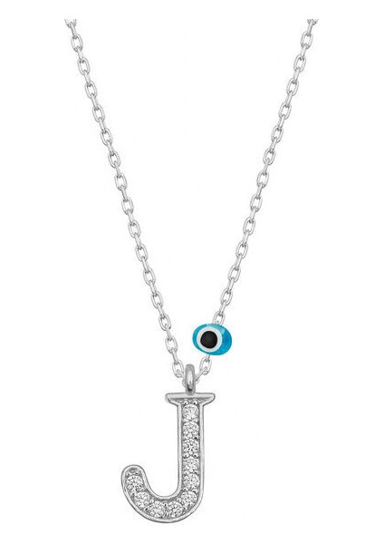 J Harfi Nazarlı 925 Ayar Gümüş Kadın Kolye