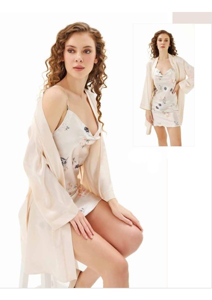 Iç Giyim Moongirl Saten Kısa Ikili Gecelik Takım