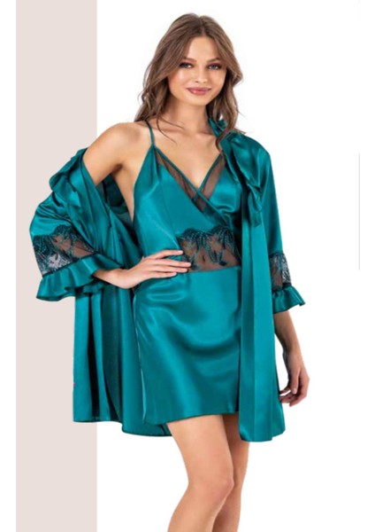 Iç Giyim Moongirl Saten Kısa Ikili Gecelik Takım