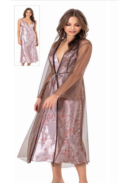 Iç Giyim Moongirl Saten Uzun Ikili Gecelik Takım