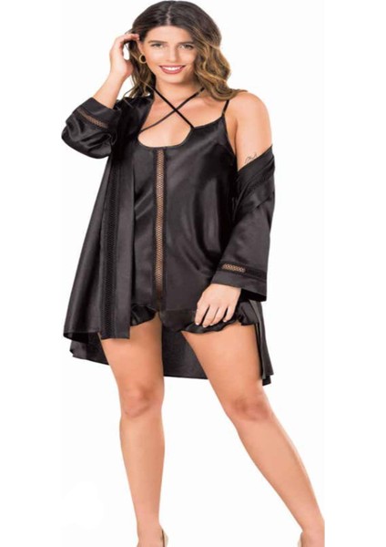 Iç Giyim Moongirl Saten Kısa Ikili Gecelik Takım