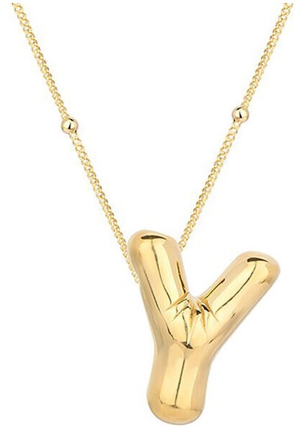 Y Harfi Balon Gold 925 Ayar Gümüş Kadın Kolye