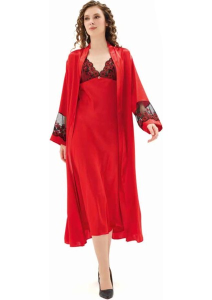 Iç Giyim Moongirl Saten Uzun Ikili Gecelik Takım